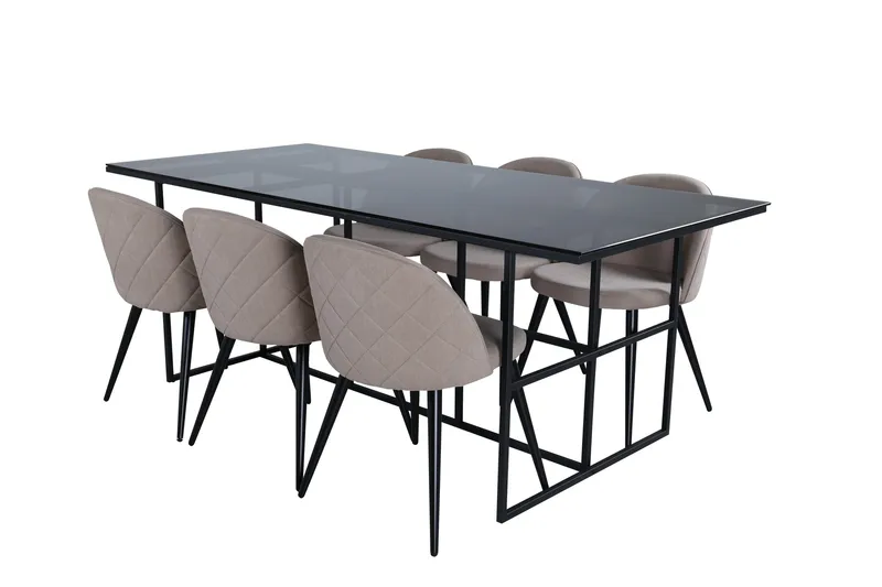 Leif Matgrupp 200 cm Rektangulär med 6 Velvet stolar - Beige - Möbler - Bord & matgrupper - Matgrupper