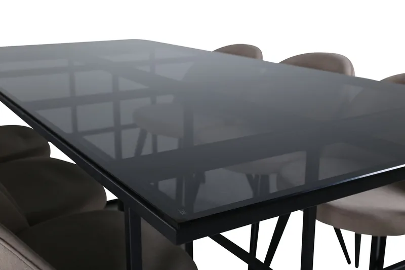 Leif Matgrupp 200 cm Rektangulär med 6 Velvet stolar - Beige - Möbler - Bord & matgrupper - Matgrupper