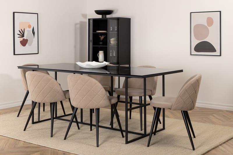 Leif Matgrupp 200 cm Rektangulär med 6 Velvet stolar - Beige - Möbler - Bord & matgrupper - Matgrupper