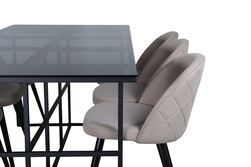 Leif Matgrupp 200 cm Rektangulär med 6 Velvet stolar - Beige - Möbler - Bord & matgrupper - Matgrupper