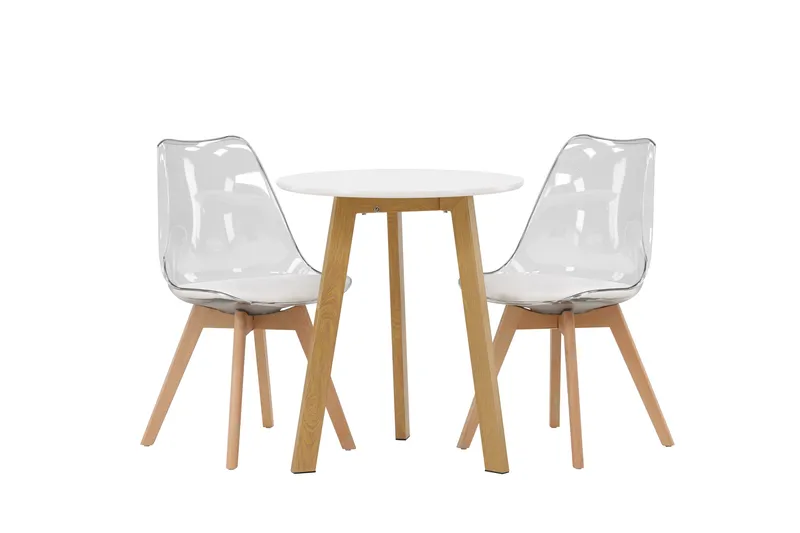 Leonora Matgrupp 65 cm Rund med 2 Edvin stolar, Vit