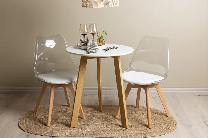 Leonora Matgrupp 65 cm Rund med 2 Edvin stolar - Vit - Möbler - Bord & matgrupper - Matgrupper