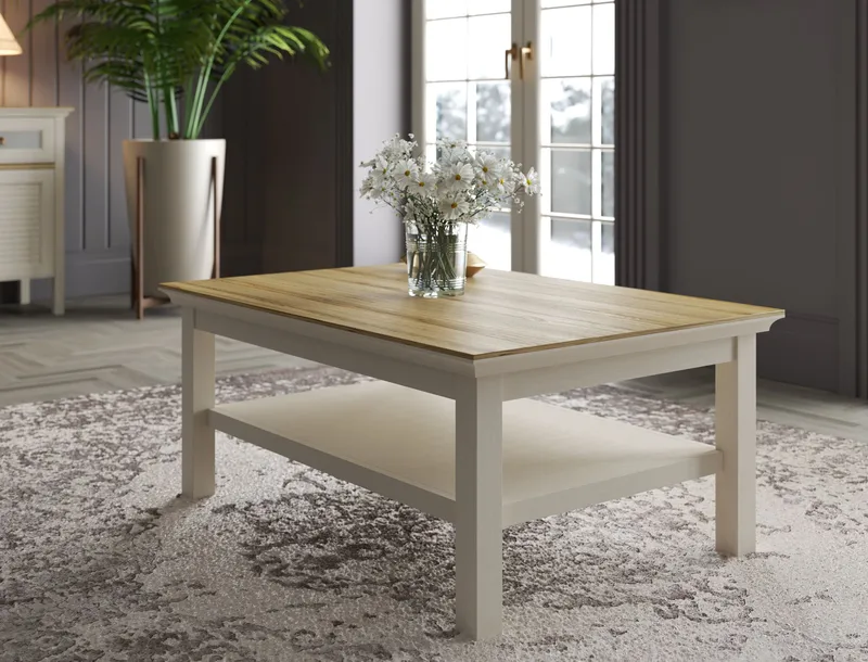 Letira Soffbord 100 cm - Krämfärgad, ek och grå - Möbler - Bord & matgrupper - Soffbord