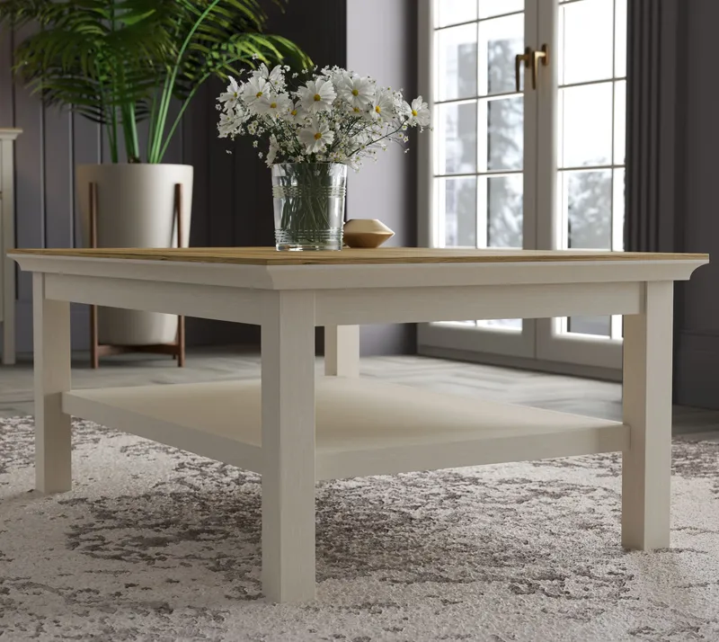 Letira Soffbord 100 cm - Krämfärgad, ek och grå - Möbler - Bord & matgrupper - Soffbord