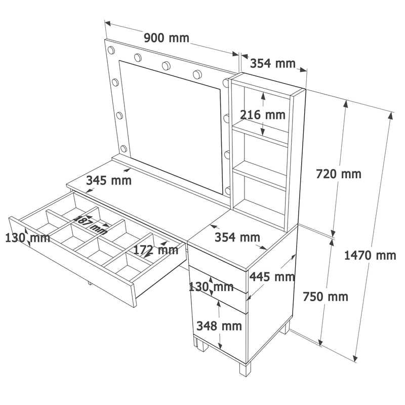 Levio Sminkbord 125,4x147x44,5 cm - Vit - Möbler - Bord & matgrupper - Sminkbord & toalettbord