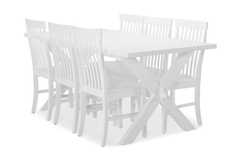 Linnea Matbord med 6 st Augusta stolar - X-ben/Vitlack - Matgrupper