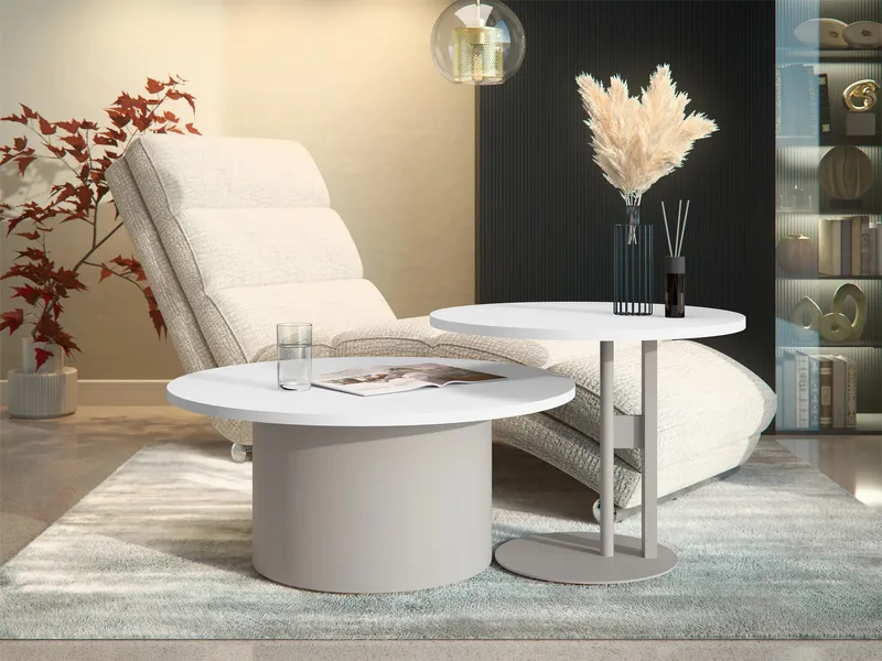 Lorvyn Satsbord rund 58/75 cm - Beige, vit - Möbler - Bord & matgrupper - Soffbord