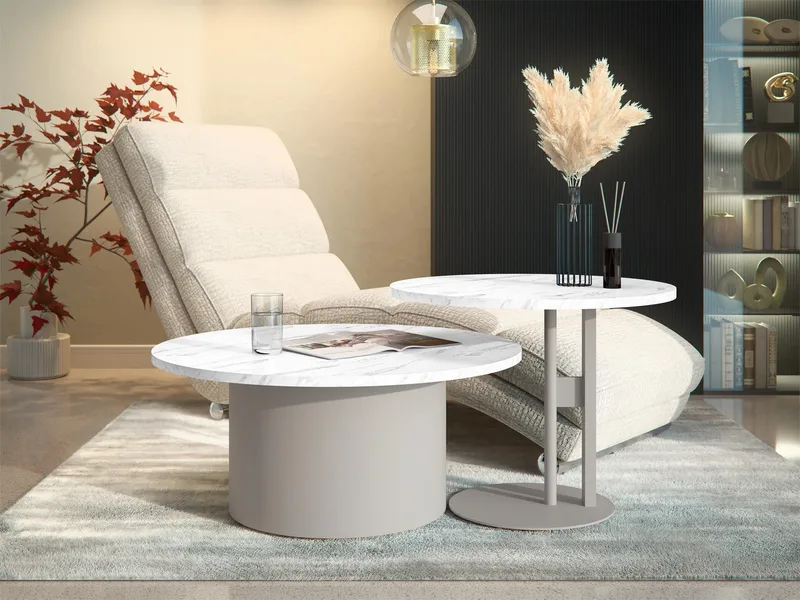 Lorvyn Satsbord rund 58/75 cm - Beige och vit marmor - Möbler - Bord & matgrupper - Soffbord