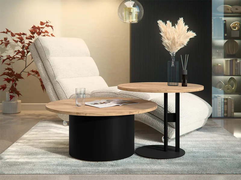 Lorvyn Satsbord rund 58/75 cm - Svart, natur - Möbler - Bord & matgrupper - Soffbord