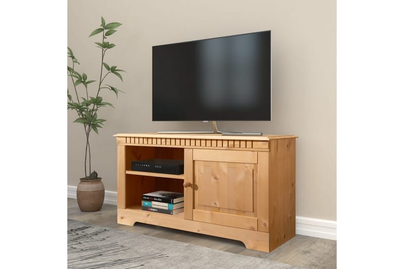 Lowboard Golvstående Tv Bänk 94 cm med Förvaring i Furu - Honungsbrun - Möbler - Tv möbel & mediamöbel - TV bänk & mediabänk
