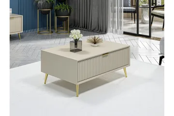 Luxe 90 cm Rektangulärt Soffbord med Lådor i Trä - Beige - Möbler - Bord & matgrupper - Soffbord