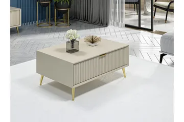Luxe 90 cm Rektangulärt Soffbord med Lådor i Trä - Beige - Möbler - Bord & matgrupper - Soffbord