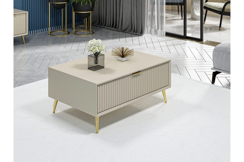 Luxe 90 cm Rektangulärt Soffbord med Lådor i Trä - Beige - Möbler - Bord & matgrupper - Soffbord