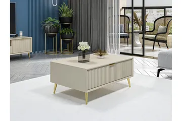 Luxe 90 cm Rektangulärt Soffbord med Lådor i Trä - Beige - Möbler - Bord & matgrupper - Soffbord