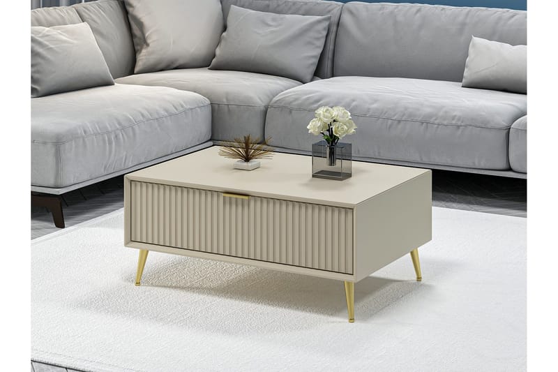 Luxe 90 cm Rektangulärt Soffbord med Lådor i Trä - Beige - Möbler - Bord & matgrupper - Soffbord