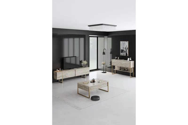 Luxe Soffbord 90 cm - Beige/Guld - Möbler - Bord & matgrupper - Soffbord