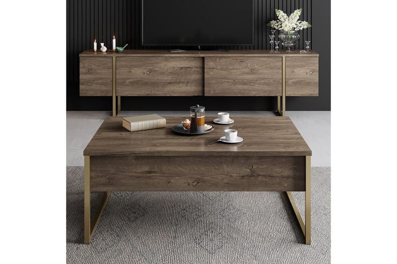 Luxe Soffbord 90x40 cm Brun/Guld - Hanah Home - Soffbord