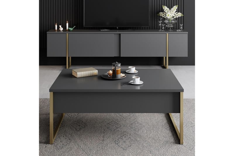 Luxe Soffbord 90x40 cm Svart/Guld - Hanah Home - Soffbord