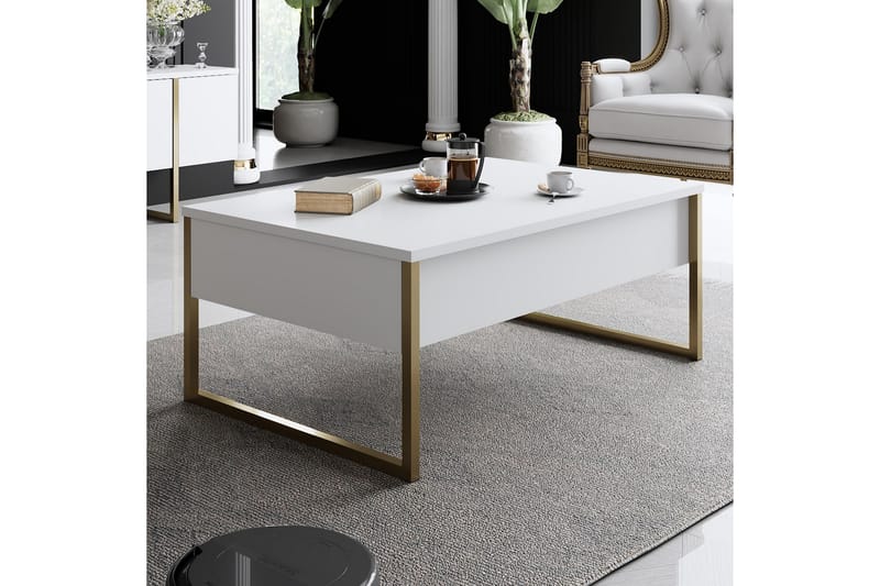 Luxe Soffbord 90x40 cm Vit/Guld - Hanah Home - Soffbord