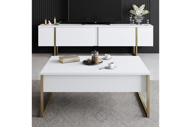 Luxe Soffbord 90x40 cm Vit/Guld - Hanah Home - Soffbord