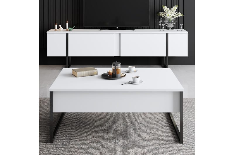 Luxe Soffbord 90x40 cm Vit/Svart - Hanah Home - Soffbord