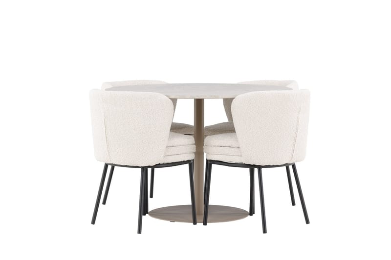 Lycke Matgrupp 110 cm Rund med 4 Agnes stolar, Beige/Vit