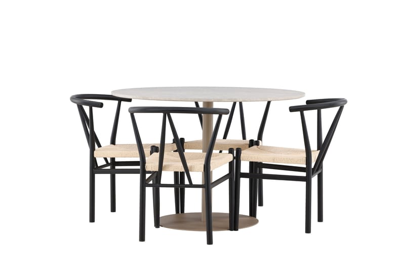 Lycke Matgrupp 110 cm Rund med 4 Alfons stolar - Beige/Svart - Möbler - Bord & matgrupper - Matgrupper
