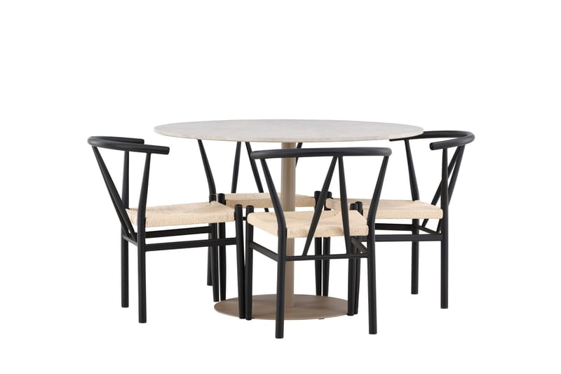 Lycke Matgrupp 110 cm Rund med 4 Alfons stolar - Beige/Svart - Möbler - Bord & matgrupper - Matgrupper