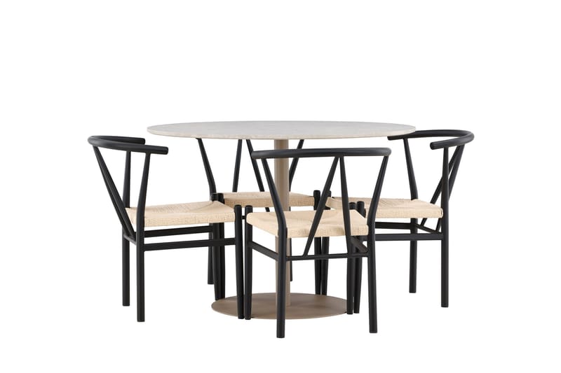 Lycke Matgrupp 110 cm Rund med 4 Alfons stolar - Beige/Svart - Möbler - Bord & matgrupper - Matgrupper