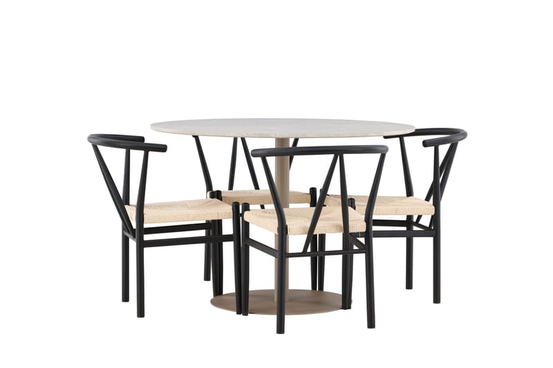 Lycke Matgrupp 110 cm Rund med 4 Alfons stolar - Beige/Svart - Möbler - Bord & matgrupper - Matgrupper