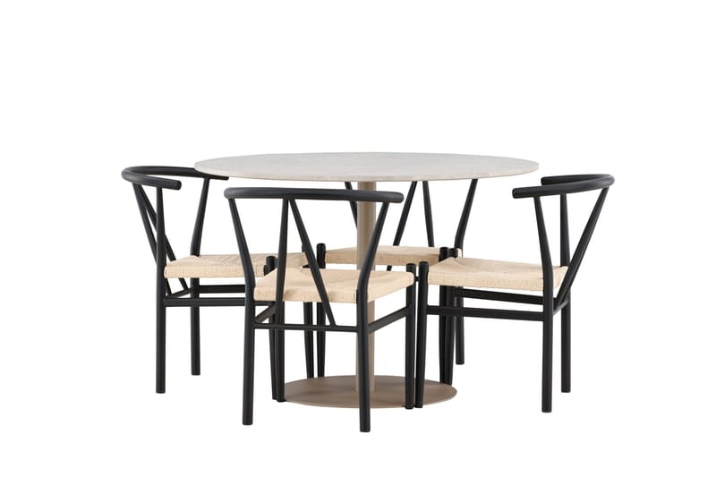 Lycke Matgrupp 110 cm Rund med 4 Alfons stolar - Beige/Svart - Möbler - Bord & matgrupper - Matgrupper
