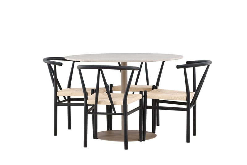 Lycke Matgrupp 110 cm Rund med 4 Alfons stolar - Beige/Svart - Möbler - Bord & matgrupper - Matgrupper