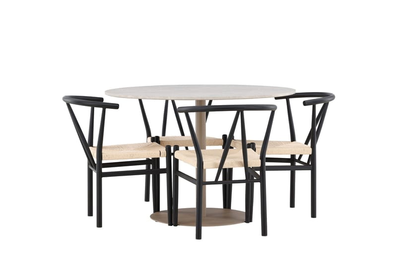 Lycke Matgrupp 110 cm Rund med 4 Alfons stolar - Beige/Svart - Möbler - Bord & matgrupper - Matgrupper