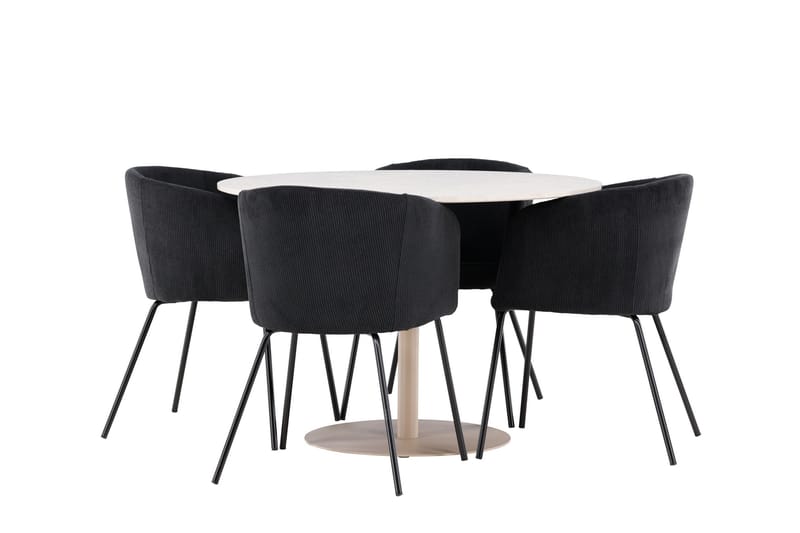 Lycke Matgrupp 110 cm Rund med 4 Berit stolar - Beige/Svart - Möbler - Bord & matgrupper - Matgrupper