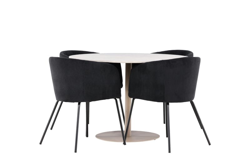 Lycke Matgrupp 110 cm Rund med 4 Berit stolar - Beige/Svart - Möbler - Bord & matgrupper - Matgrupper