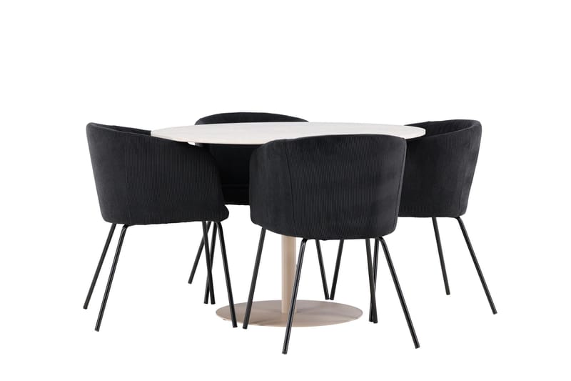 Lycke Matgrupp 110 cm Rund med 4 Berit stolar - Beige/Svart - Möbler - Bord & matgrupper - Matgrupper