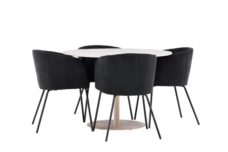 Lycke Matgrupp 110 cm Rund med 4 Berit stolar - Beige/Svart - Möbler - Bord & matgrupper - Matgrupper