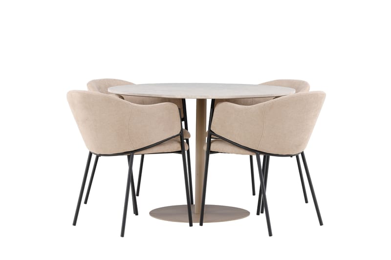 Lycke Matgrupp 110 cm Rund med 4 Evelina stolar - Beige/Beige - Möbler - Bord & matgrupper - Matgrupper