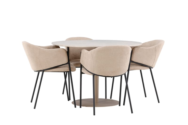 Lycke Matgrupp 110 cm Rund med 4 Evelina stolar - Beige/Beige - Möbler - Bord & matgrupper - Matgrupper