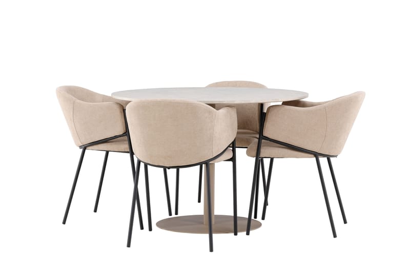 Lycke Matgrupp 110 cm Rund med 4 Evelina stolar - Beige/Beige - Möbler - Bord & matgrupper - Matgrupper