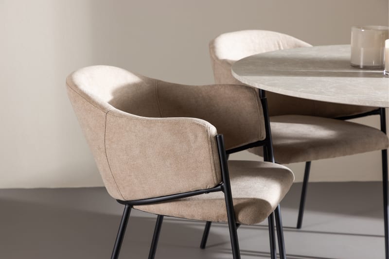 Lycke Matgrupp 110 cm Rund med 4 Evelina stolar - Beige/Beige - Möbler - Bord & matgrupper - Matgrupper