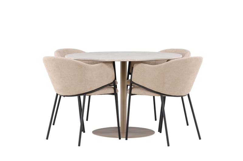 Lycke Matgrupp 110 cm Rund med 4 Evelina stolar, Beige/Beige