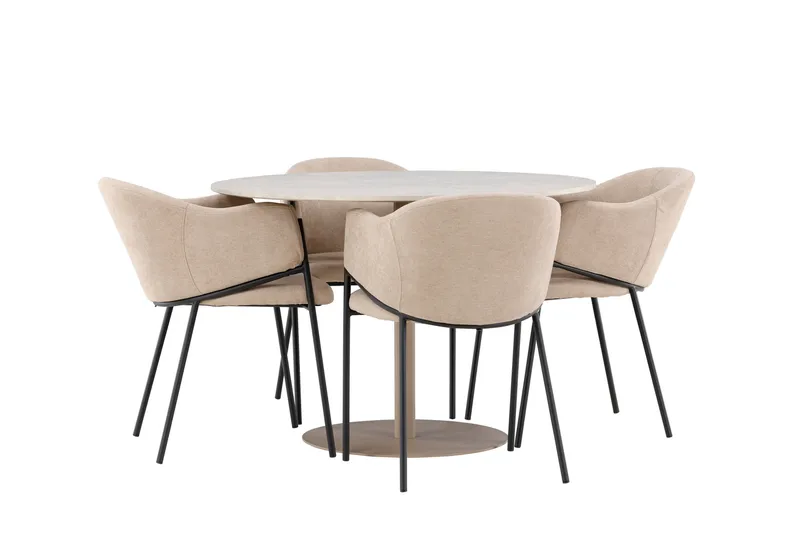 Lycke Matgrupp 110 cm Rund med 4 Evelina stolar - Beige/Beige - Möbler - Bord & matgrupper - Matgrupper
