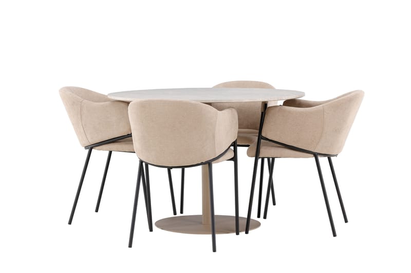 Lycke Matgrupp 110 cm Rund med 4 Evelina stolar - Beige/Beige - Möbler - Bord & matgrupper - Matgrupper