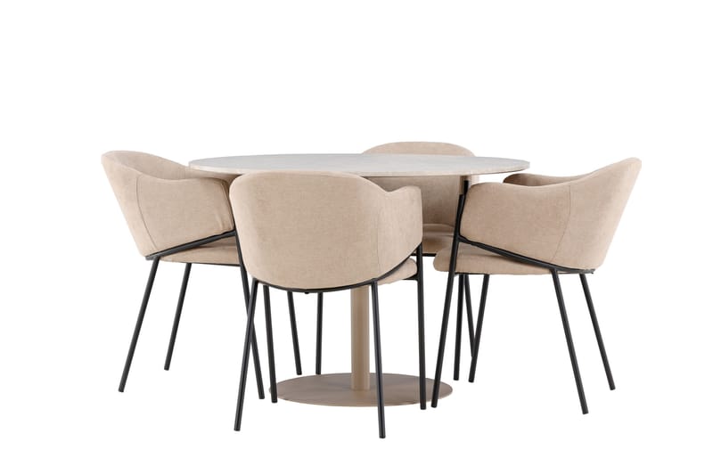 Lycke Matgrupp 110 cm Rund med 4 Evelina stolar - Beige/Beige - Möbler - Bord & matgrupper - Matgrupper