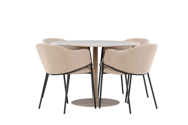 Lycke Matgrupp 110 cm Rund med 4 Evelina stolar - Beige/Beige - Möbler - Bord & matgrupper - Matgrupper