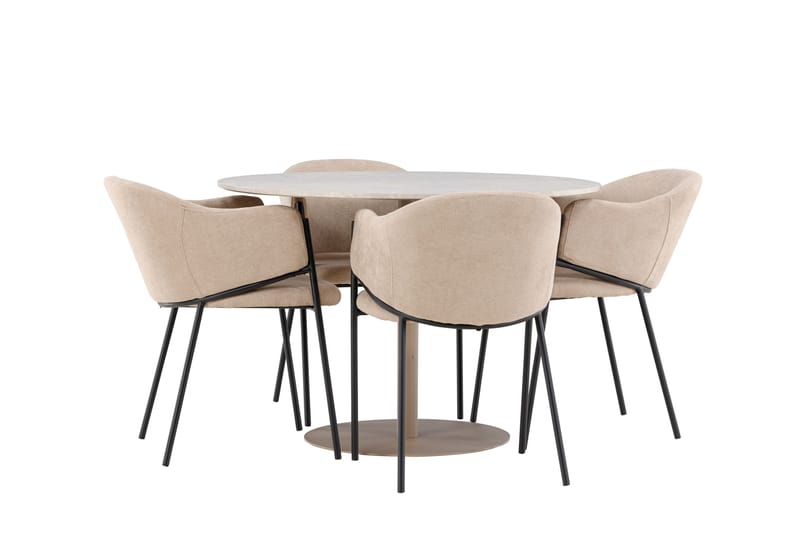 Lycke Matgrupp 110 cm Rund med 4 Evelina stolar - Beige/Beige - Möbler - Bord & matgrupper - Matgrupper