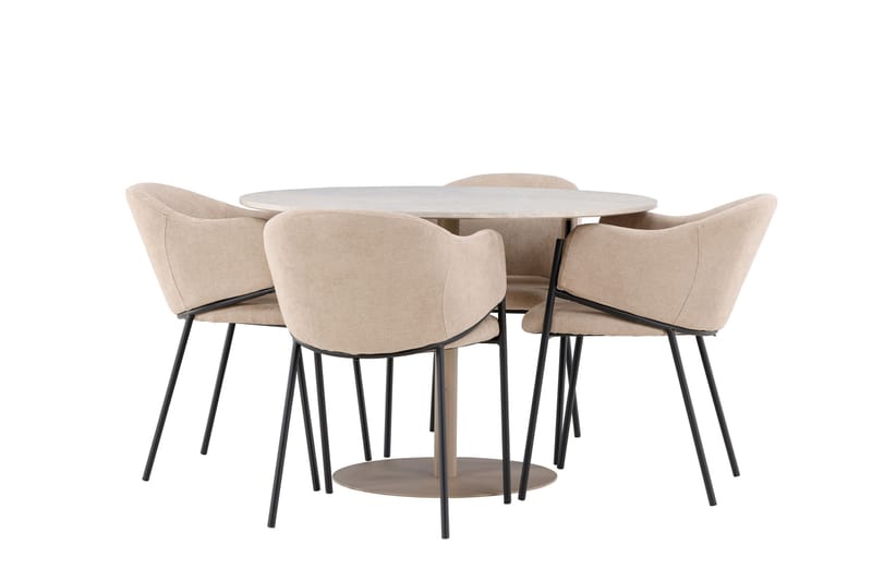 Lycke Matgrupp 110 cm Rund med 4 Evelina stolar - Beige/Beige - Möbler - Bord & matgrupper - Matgrupper