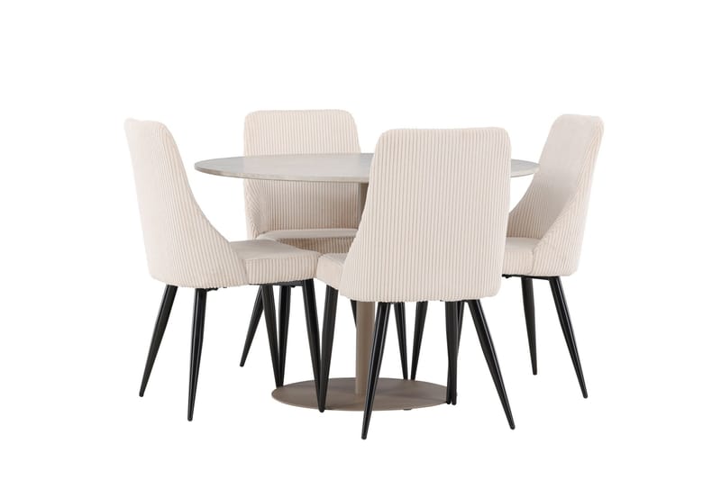 Lycke Matgrupp 110 cm Rund med 4 Leone stolar - Beige/Beige - Möbler - Bord & matgrupper - Matgrupper