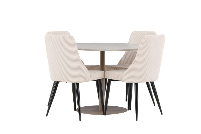 Lycke Matgrupp 110 cm Rund med 4 Leone stolar - Beige/Beige - Möbler - Bord & matgrupper - Matgrupper